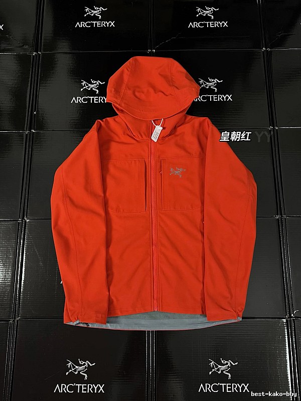 The imperial red of the Arc'teryx Alpha SV jacket
