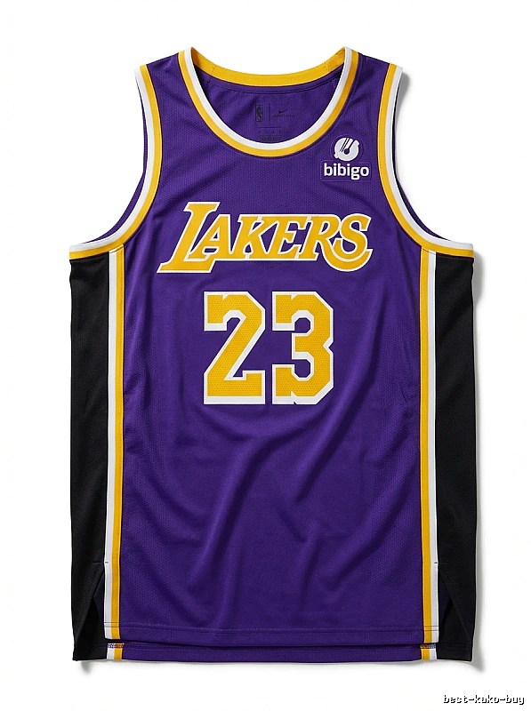 The retro-style No. 23 jersey of the Los Angeles Lakers.