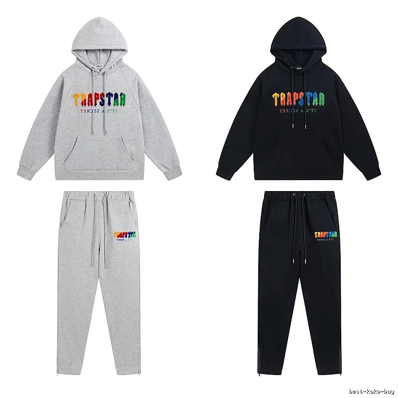 Trapstar Rainbow Wind Grey/Black Hooded Set