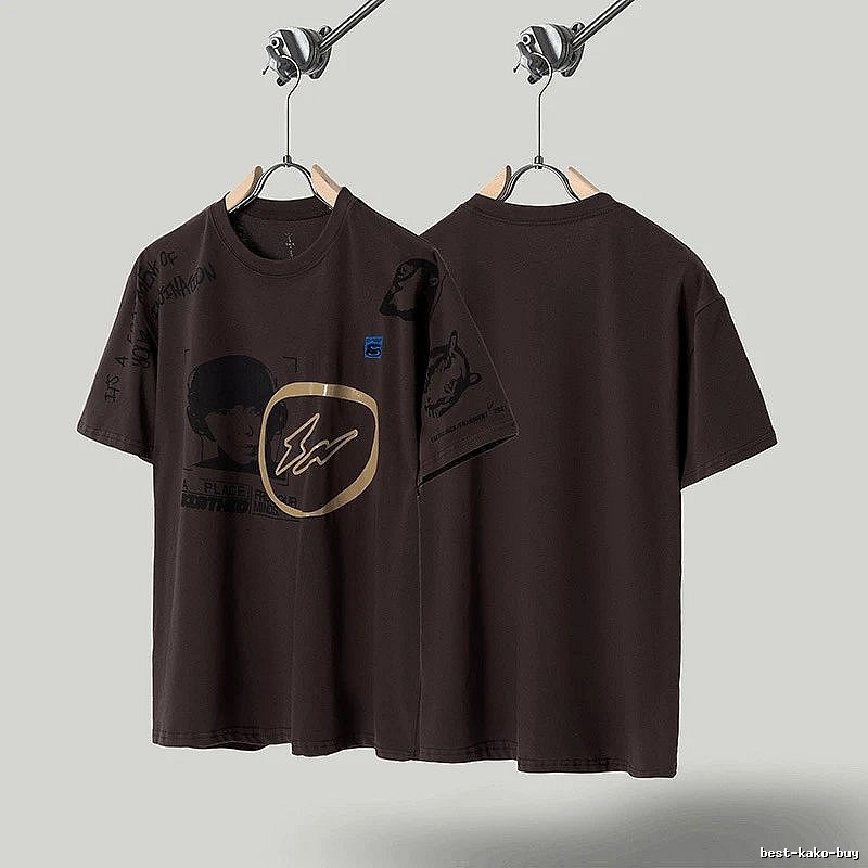 Travis Scott Printed Street-style Dark Brown T-Shirt