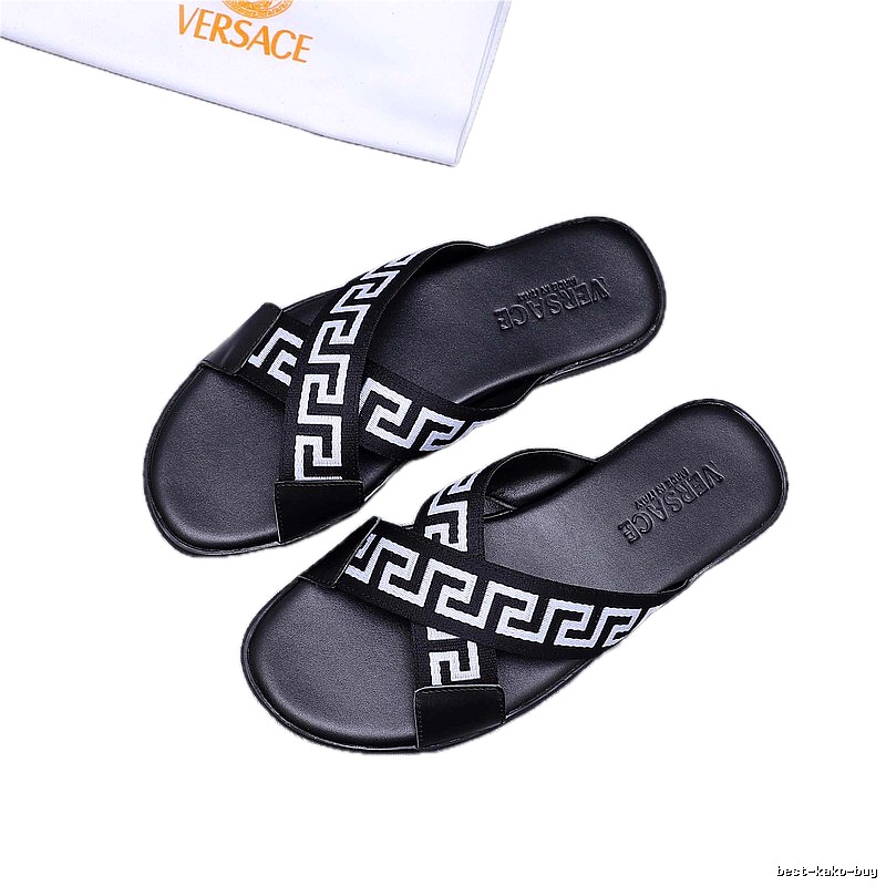 Versace Greek Key Streetwear Style Black Slides