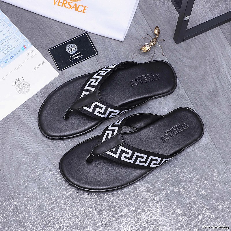 Versace Greek Key Trendy Style Black Flip-Flops