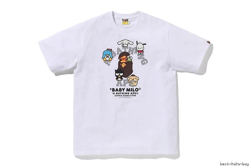 White short-sleeved shirt with Bape cartoon prints