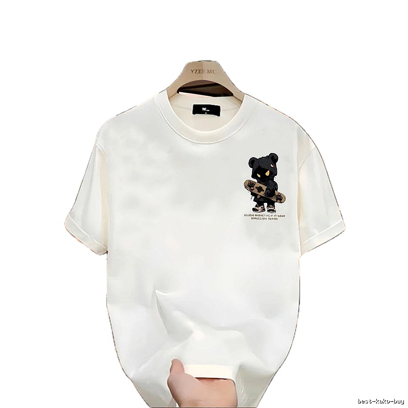 YZEE MC Skateboarding Bear Street Style Off-white T-Shirt